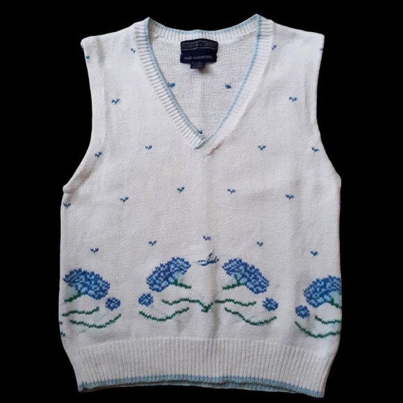 Herman Geist Preppy Embroidered Sweater Vest Linen Cotton Vintage Hong Kong - Picture 2 of 9